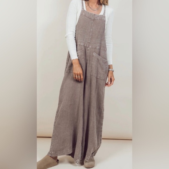 New! Easel Mushroom Washed Cotton Jumpsuit Overalls - Picture 3 of 7